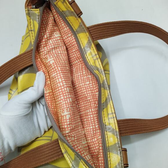 Fossil Key Per Yellow Coated Canvas Leather Trim Ladybug Printed Tote Bag - Picture 8 of 14